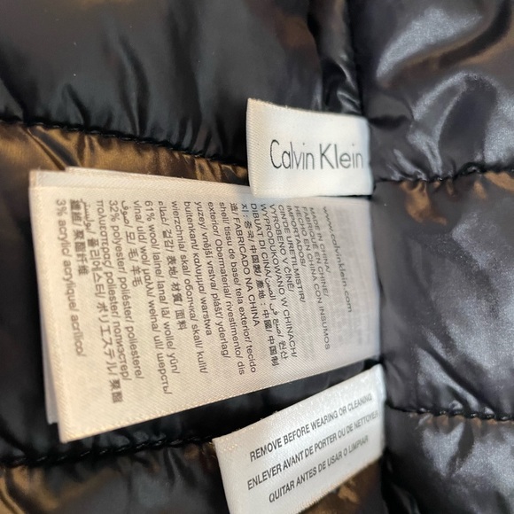 NWOT Men’s Calvin Klein dark gray wool bomber jacket with leather sleeves. Small - Picture 5 of 7
